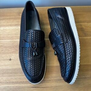 Vinci Men 9 EU 43 Black Woven Leather Loafers Turkey Slip On Casual Shoe Resort
